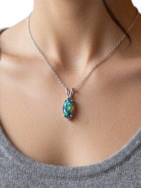 14Kt Gold Black Opal Marquise Pendant